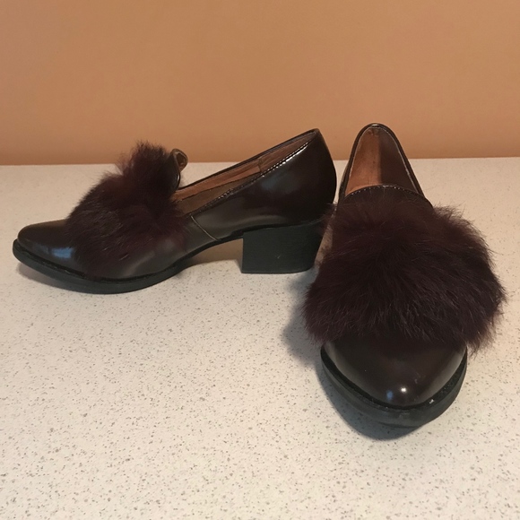 All Black Designer Leather Shoes with Fur - Picture 1 of 6